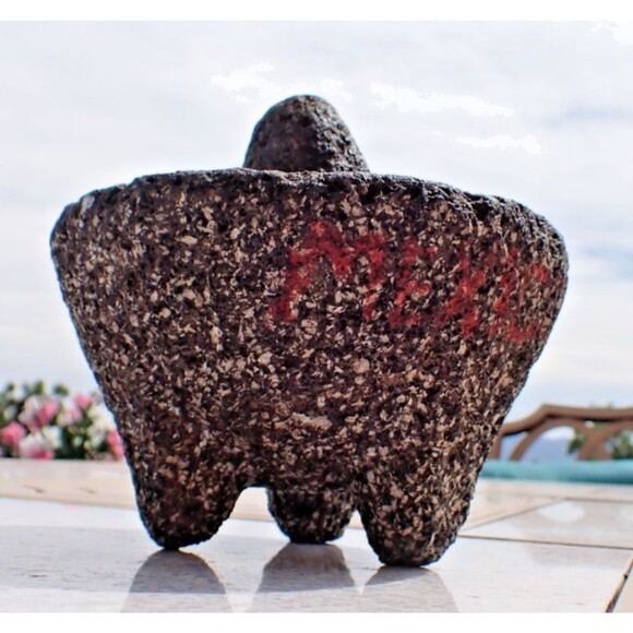 Authentic MOLCAJETE Mexico Basalt Mortar & Pestle 7" dia Volcanic Lava Stone - Picture 8 of 16